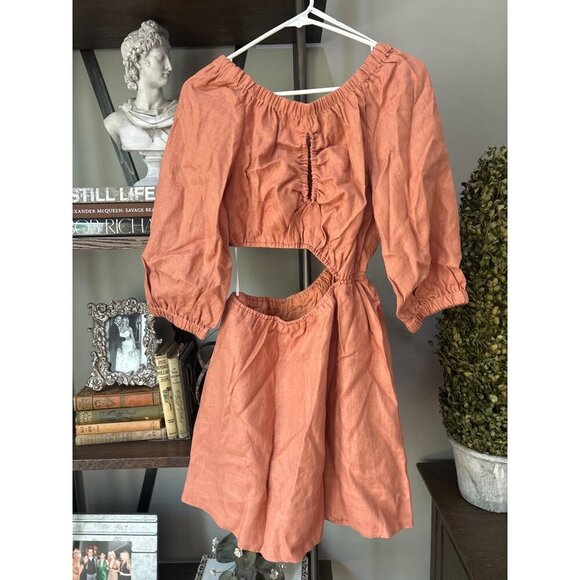 Sovere Entice Reversible Mini Cutout Linen Dress Bronze Womens Size Medium - Picture 8 of 10